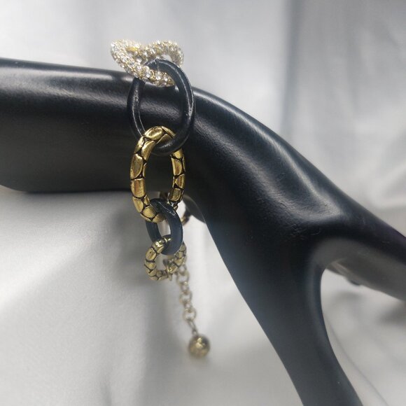 Vintage 80's Bracelet Rhinestones Oval Links Gold Black Cheetah Silver 7-9'' EUC - Picture 5 of 7